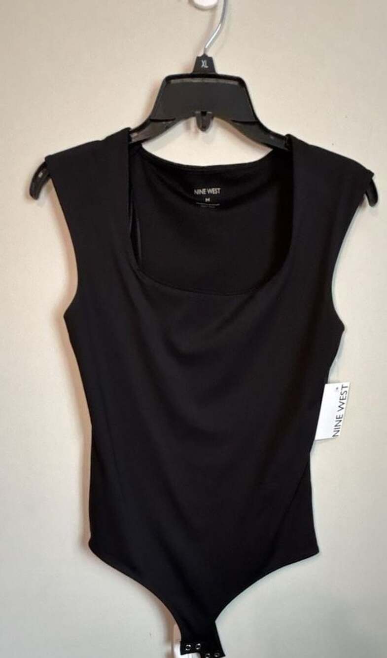 Nine West Black Cap Sleeve Scoop Neck Bodysuit